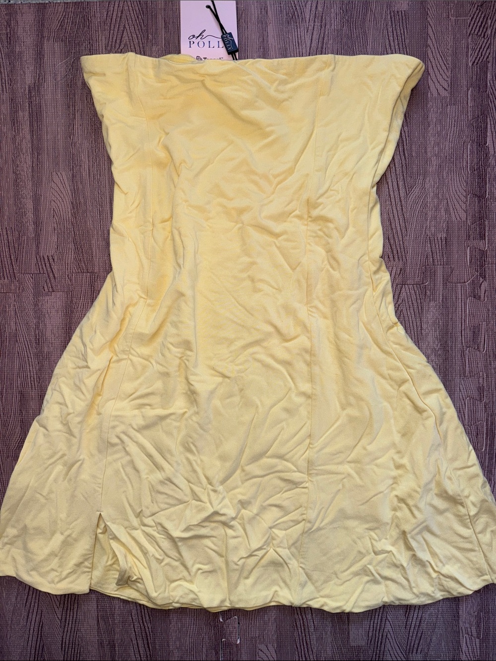 OH POLLY STRAPLESS YELLOW MINI DRESS SIZE LARGE *NEW WITH TAGS*